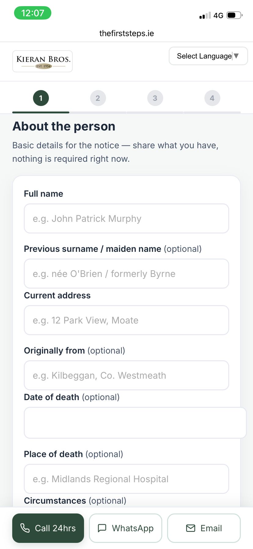 Funeral notice form